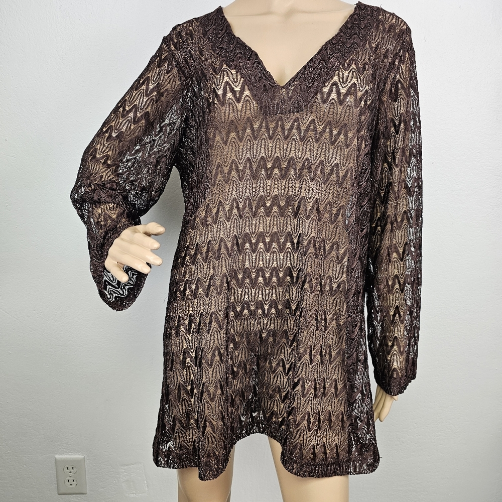 Swim Coverup Brown Lace Sparkle Sz 1X/16W Resortwear Beach Summer Pool